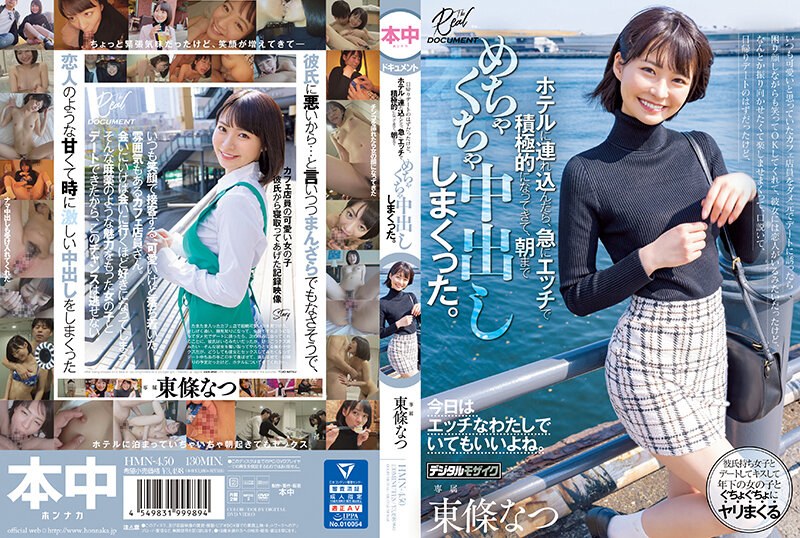 【hmn00450】いつも可愛いと思っていたカフェ店員をダメ元でデートに誘ったら困り顔しながらも笑ってOKしてくれて、日帰りデートのはずだったけど、ホテルに連れ込んだら、急にエッチで積極的になってきて、朝までめちゃくちゃ中出ししまくった。 東條なつ
